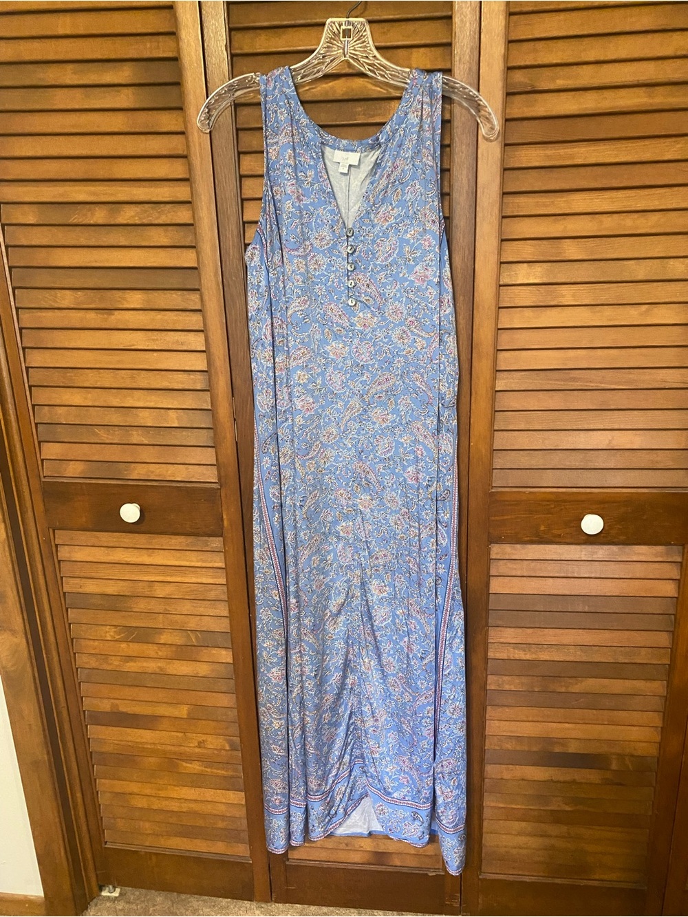 J.Jill Border Print Maxi Tank Dress Clear Blue Gentle Paisley Size Medium